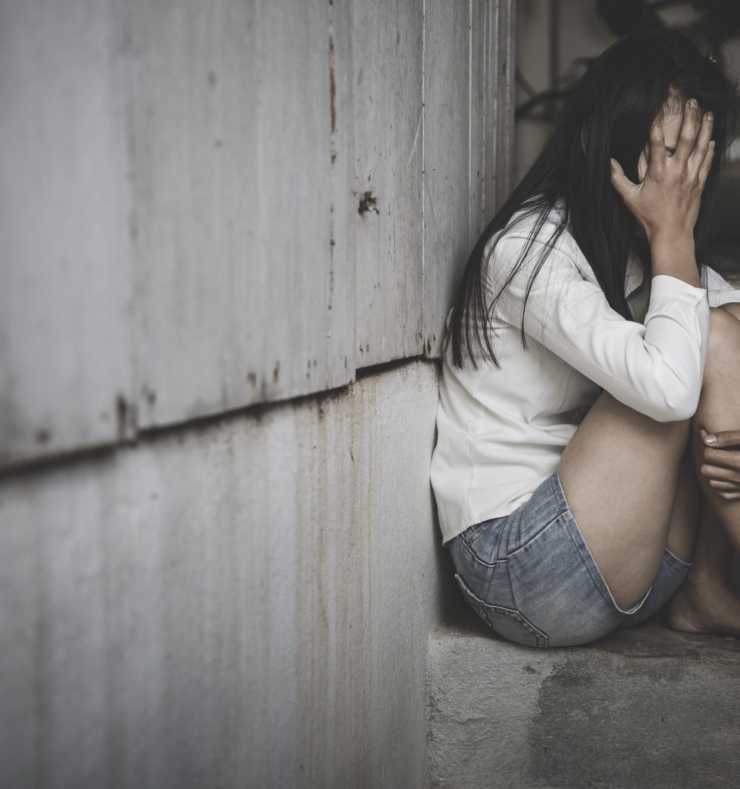 Young depressed woman, domestic violence and rape. stop abusing violence,  human trafficking, stop violence against women, Human is not a product. Stop women abuse, Human rights violations.