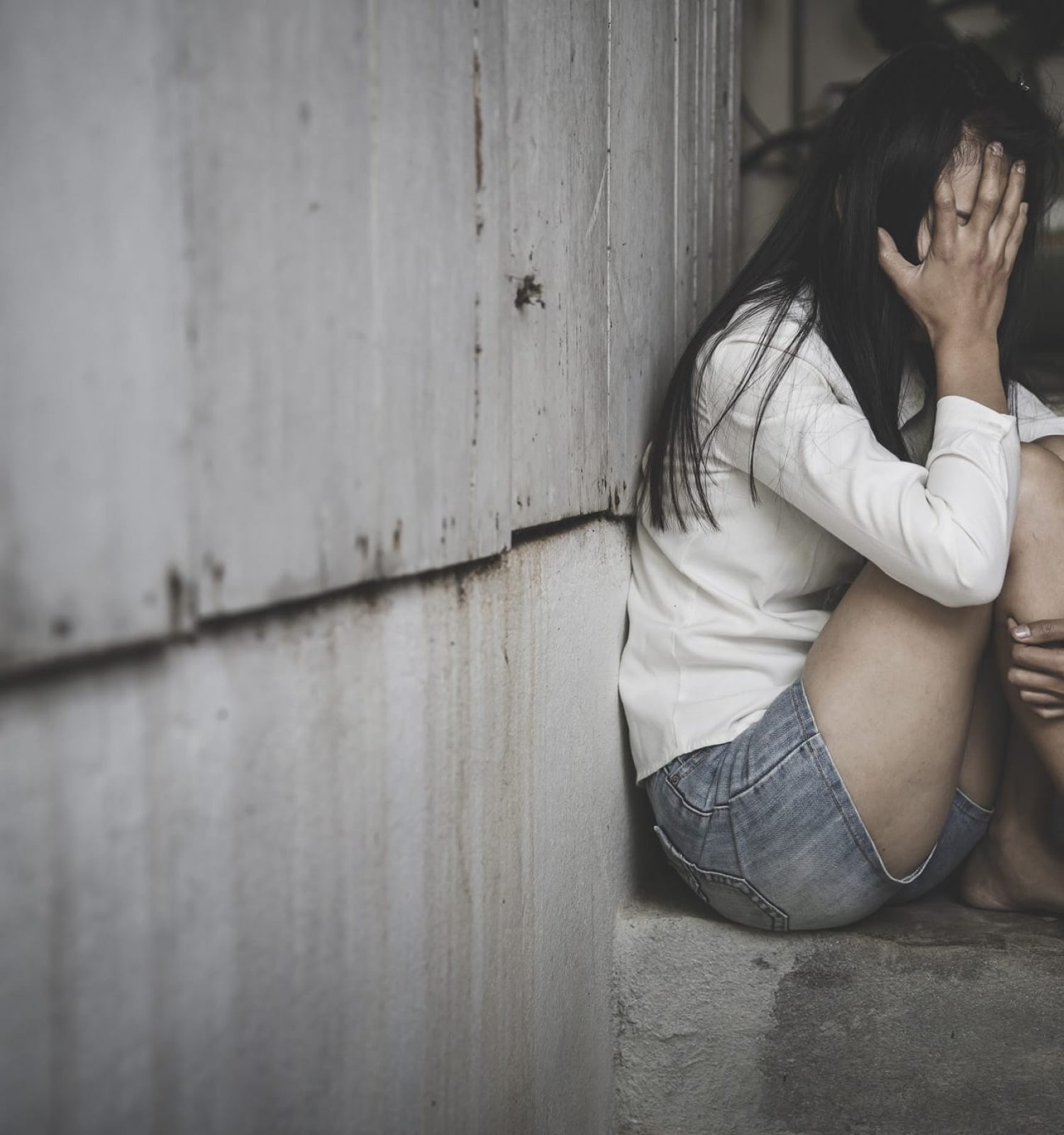 Young depressed woman, domestic violence and rape. stop abusing violence,  human trafficking, stop violence against women, Human is not a product. Stop women abuse, Human rights violations.